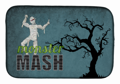 Halloween themed Dish Drying Mat (Color: Monster Mash with Mummy Halloween, size: 14 x 21)