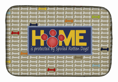 Quotes Art Themed Dish Drying Mat (Color: Home is protected by spoiled rotten dogs, size: 14 x 21)