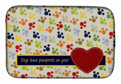 Quotes Art Themed Dish Drying Mat (Color: Dogs leave pawprints on your heart, size: 14 x 21)