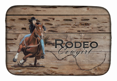 Cow Girl/Boy Dish Drying Mat (Color: Rodeo Cowgirl Barrel Racer, size: 14 x 21)