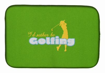 Sport Themed Dish Drying Mat (Color: I'd rather be Golfing Woman on Green, size: 14 x 21)