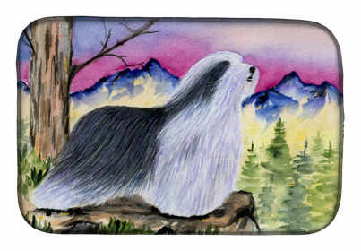 Dog Breed Themed Art Dish Drying Mat (Color: Bearded Collie, size: 14 x 21)