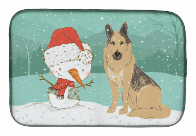 Dog and Snowman Christmas Dish Drying Mat (size: 14 x 21)