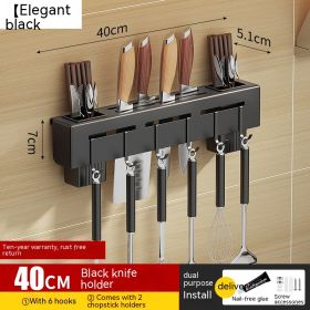 Non Punching Kitchen Hook Wall Mounted Storage Rack (Option: Thickened black-40cm)