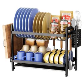 Double-layer Tableware Storage Rack Tableware Drainer Sink Sink (Option: Black 2 Layers)