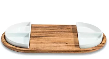 Charcuterie Serving Tray with Ceramic Bowls (size: )