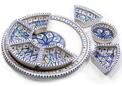 Round Dipping and Serving Set (Color: Bohemian Blue, size: large)